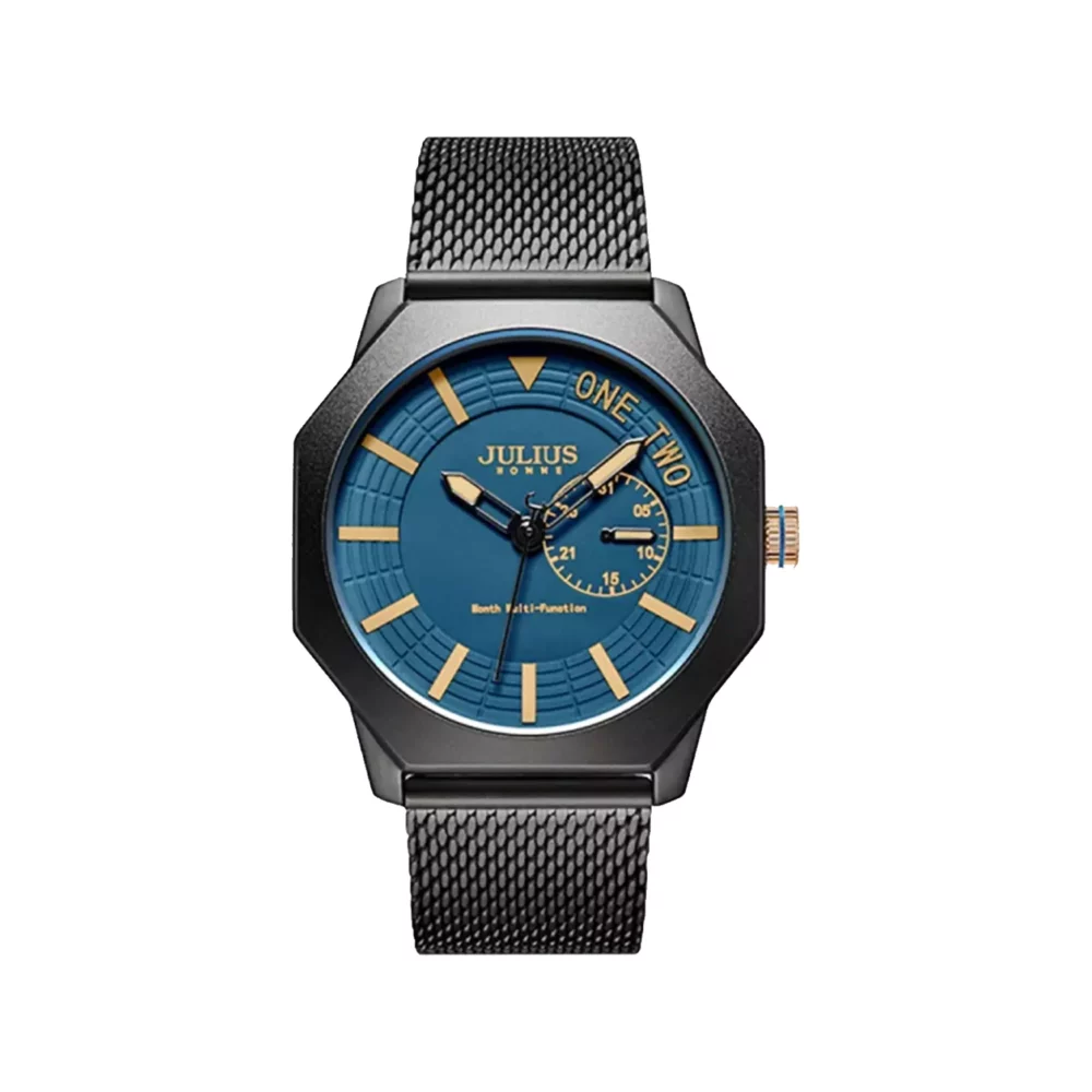 ساعت مچی مردانه جولیوس فلزی مشکی صفحه آبی JAH-126C