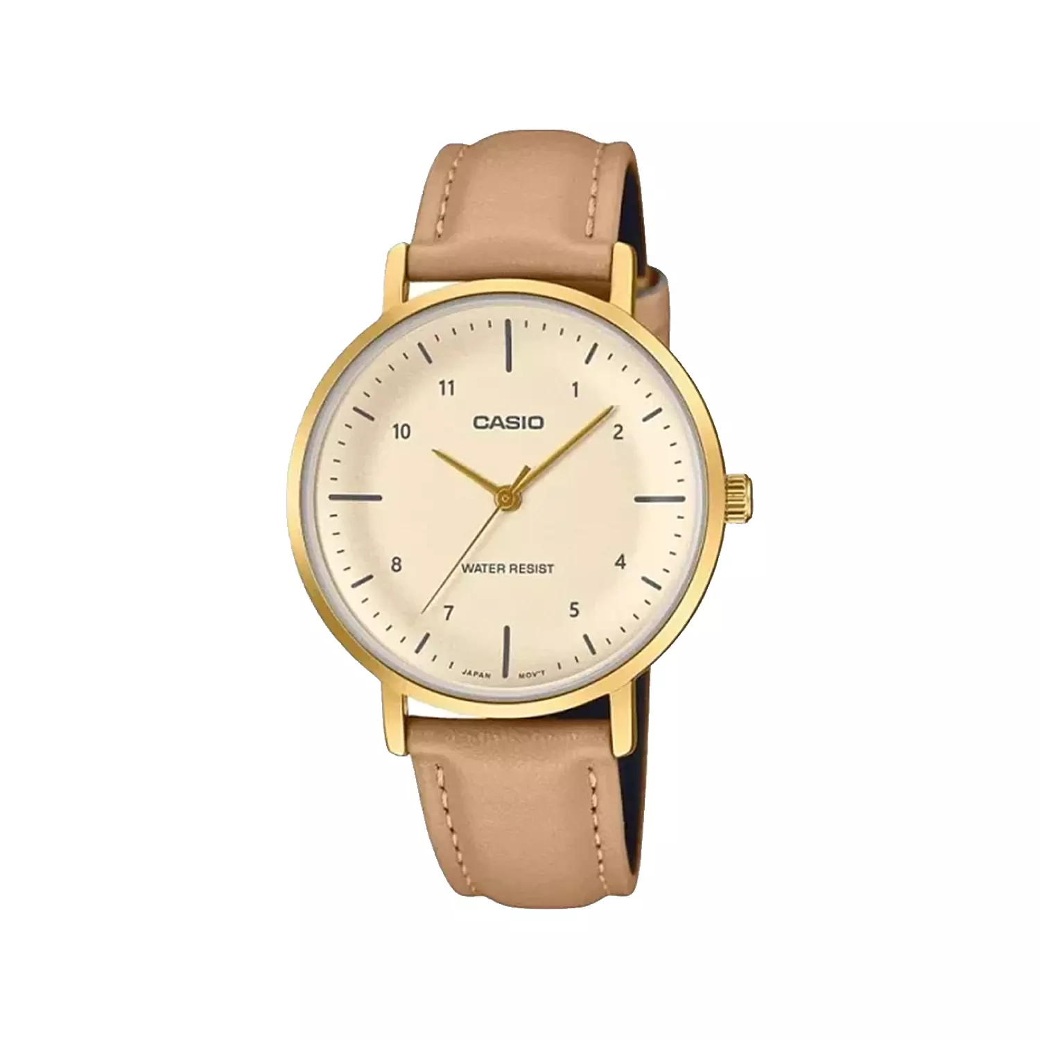 Casio-Watch-Code-LTP-VT03GL-4B1.webp ساعت مچی عقربه ای زنانه کاسیو بند چرم عسلی LTP-VT03GL-4B - تصویر 1