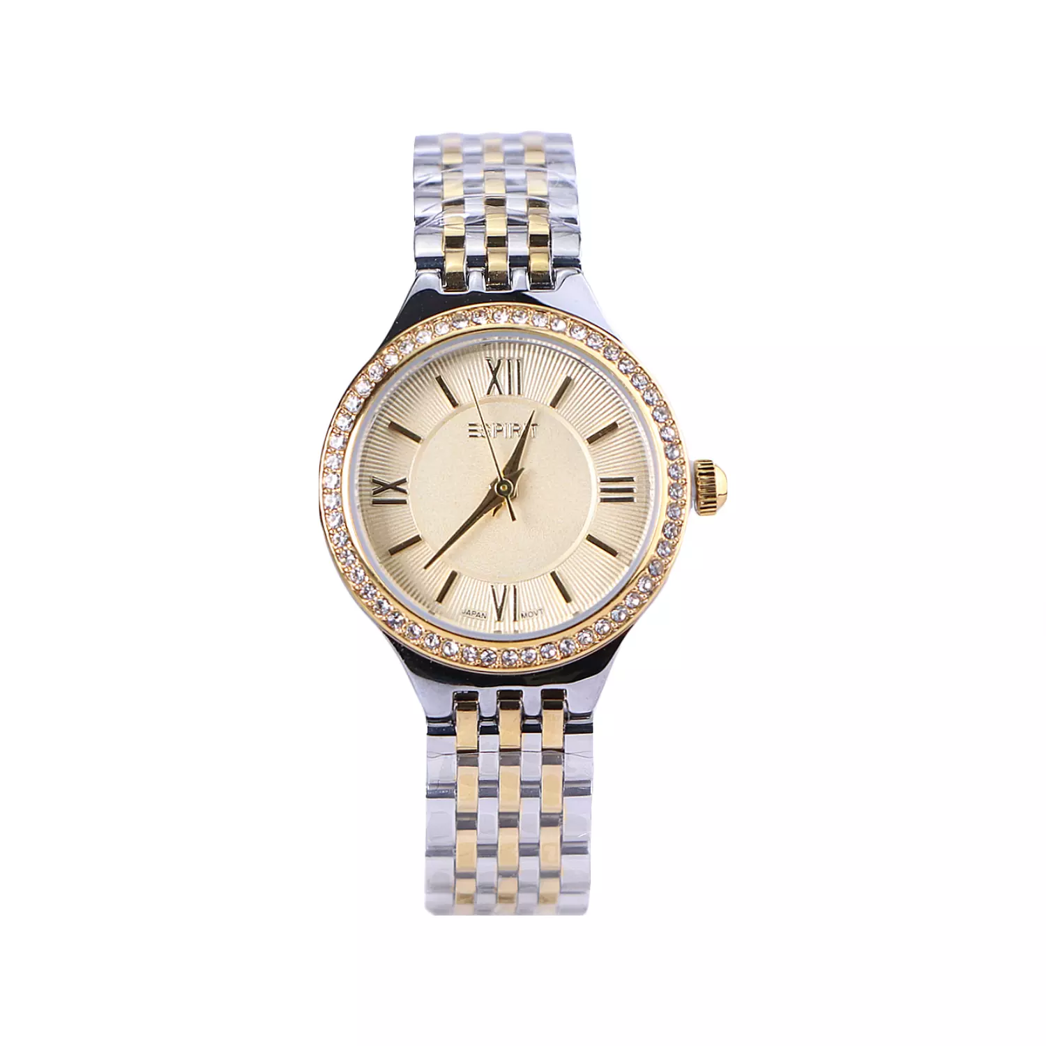 Espirit-Watch-Code-L-4116.31.webp ساعت مچی اسپریت زنانه فلزی صفحه طلایی قاب نگین دار L 4116/3 - تصویر 1